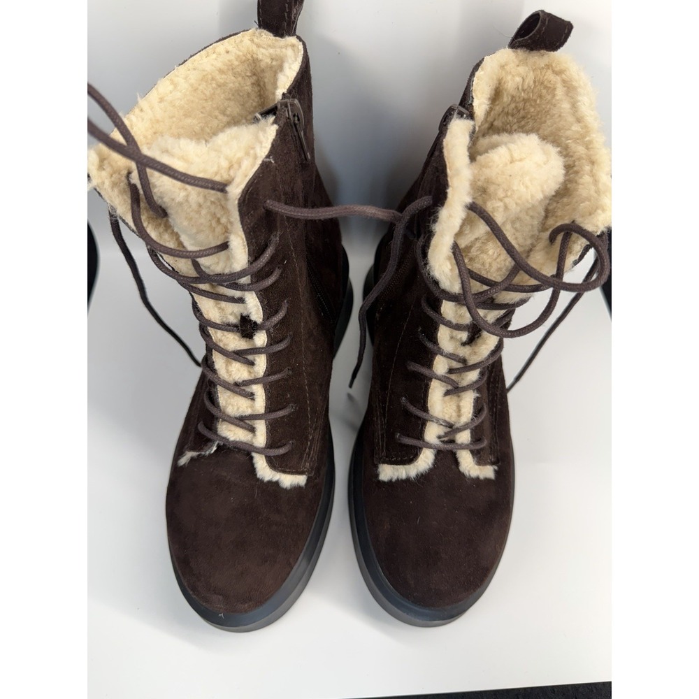 Steve Madden Jazmin faux fur-lined suede lace-up side zip combat boots - Picture 3 of 7